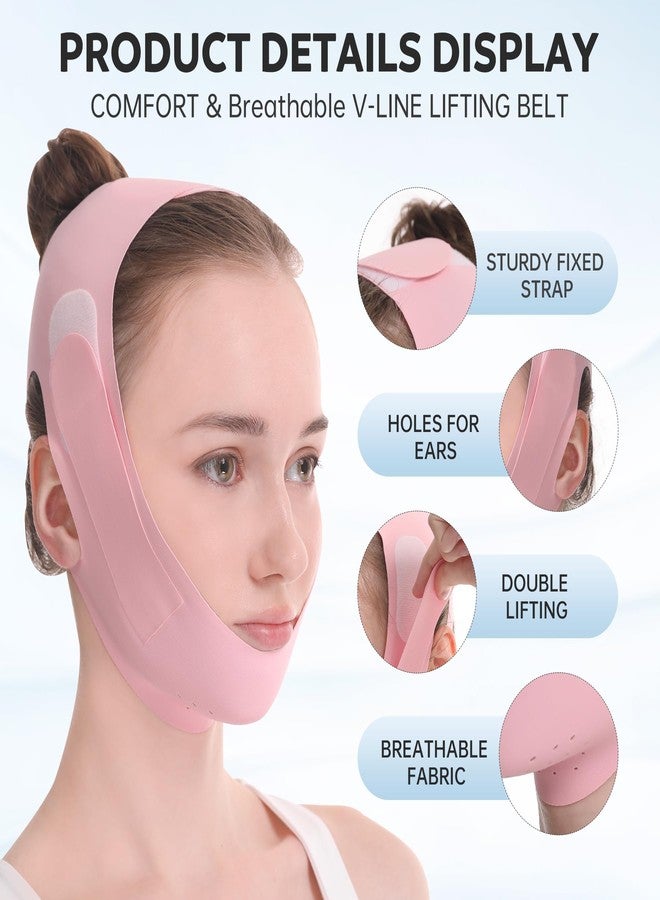 JANMISI Chinstrap for Sleeping, Ice Silk Face Lift Band for Double Chin Reduction & Jawline Contouring, V-Shape Facial Lifting Strap for Overnight Tightening (Pink) - Image 2