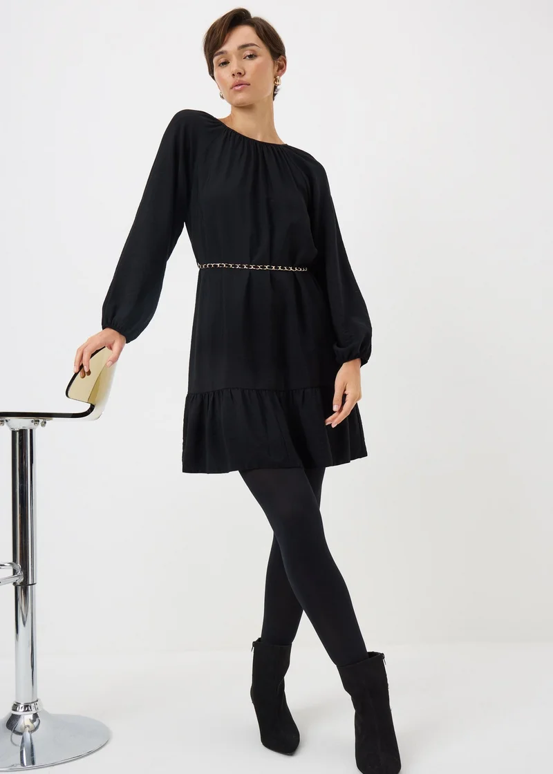 Matalan Black Belted High Neck Mini Dress