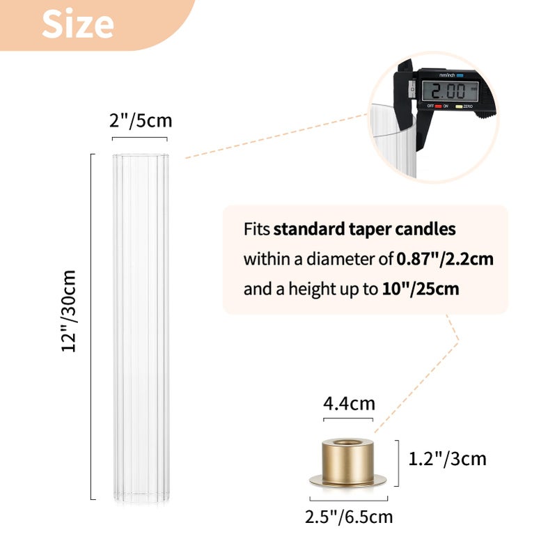 NUPTIO Hurricane Candle Holder for Centerpiece: Set of 10 Metal Taper Candle Holders with Fluted Glass Cylinders - Gold Candlestick Holders Bulk for Outdoor Party Dinner Wedding Table Decoration - Image 2