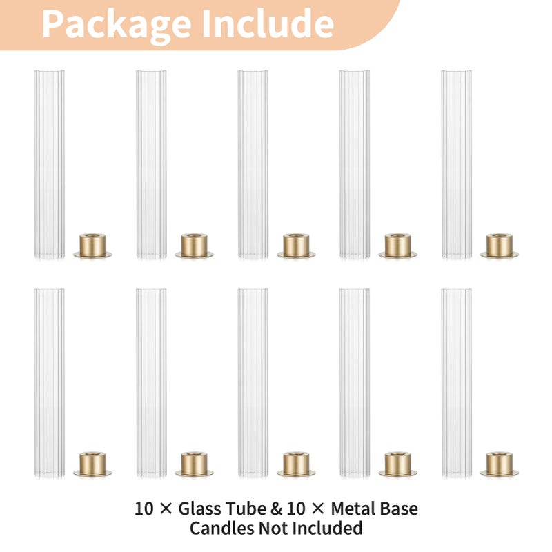 NUPTIO Hurricane Candle Holder for Centerpiece: Set of 10 Metal Taper Candle Holders with Fluted Glass Cylinders - Gold Candlestick Holders Bulk for Outdoor Party Dinner Wedding Table Decoration - Image 4