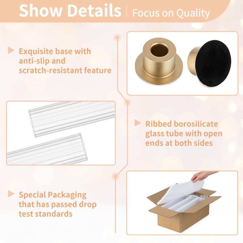 NUPTIO Hurricane Candle Holder for Centerpiece: Set of 10 Metal Taper Candle Holders with Fluted Glass Cylinders - Gold Candlestick Holders Bulk for Outdoor Party Dinner Wedding Table Decoration - Image 3