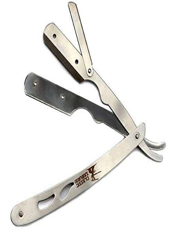Classic Samurai CS-102 Stainless Steel Professional Barber Straight Edge Razor with 15 Astra Double Edge Razor Blades (Silver + 15 Astra Blades) - Image 3