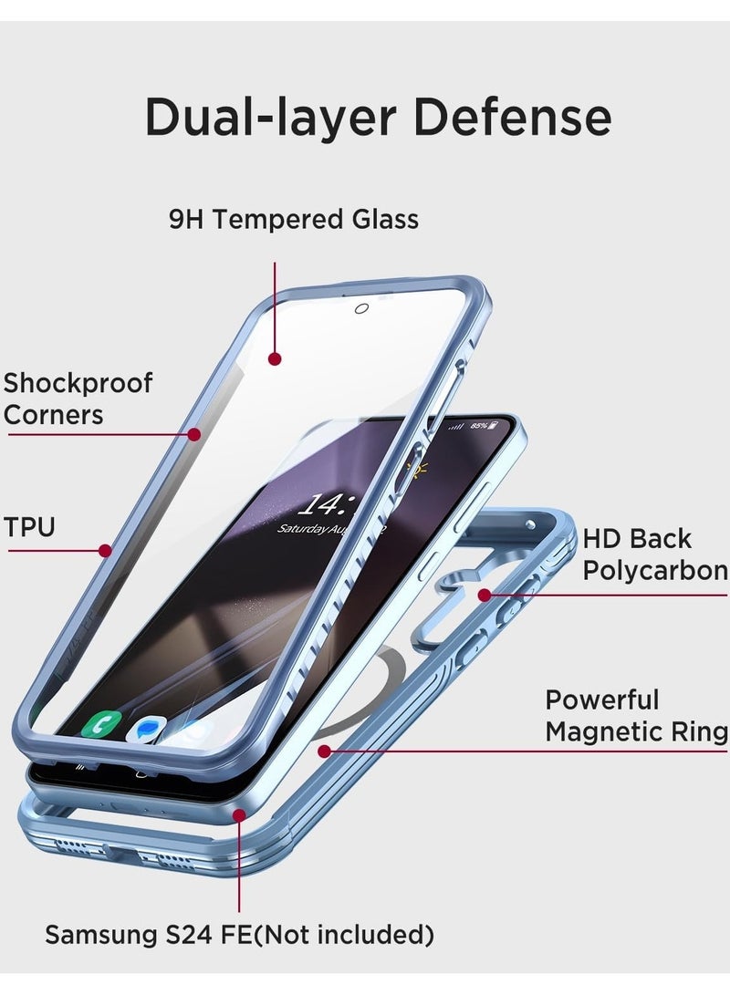 Compatible with Galaxy S24 FE 5G Case with Built-in Screen Protector, Full Body Protect Support Mag-Safe Wireless Charging, Shockproof Rugged Clear Hard Back Cover
