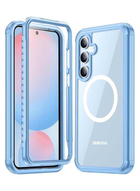 Compatible with Galaxy S24 FE 5G Case with Built-in Screen Protector, Full Body Protect Support Mag-Safe Wireless Charging, Shockproof Rugged Clear Hard Back Cover