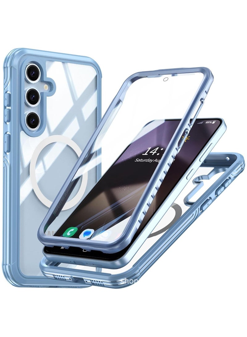 Compatible with Galaxy S24 FE 5G Case with Built-in Screen Protector, Full Body Protect Support Mag-Safe Wireless Charging, Shockproof Rugged Clear Hard Back Cover