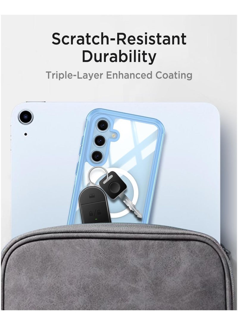 Compatible with Galaxy S24 FE 5G Case with Built-in Screen Protector, Full Body Protect Support Mag-Safe Wireless Charging, Shockproof Rugged Clear Hard Back Cover
