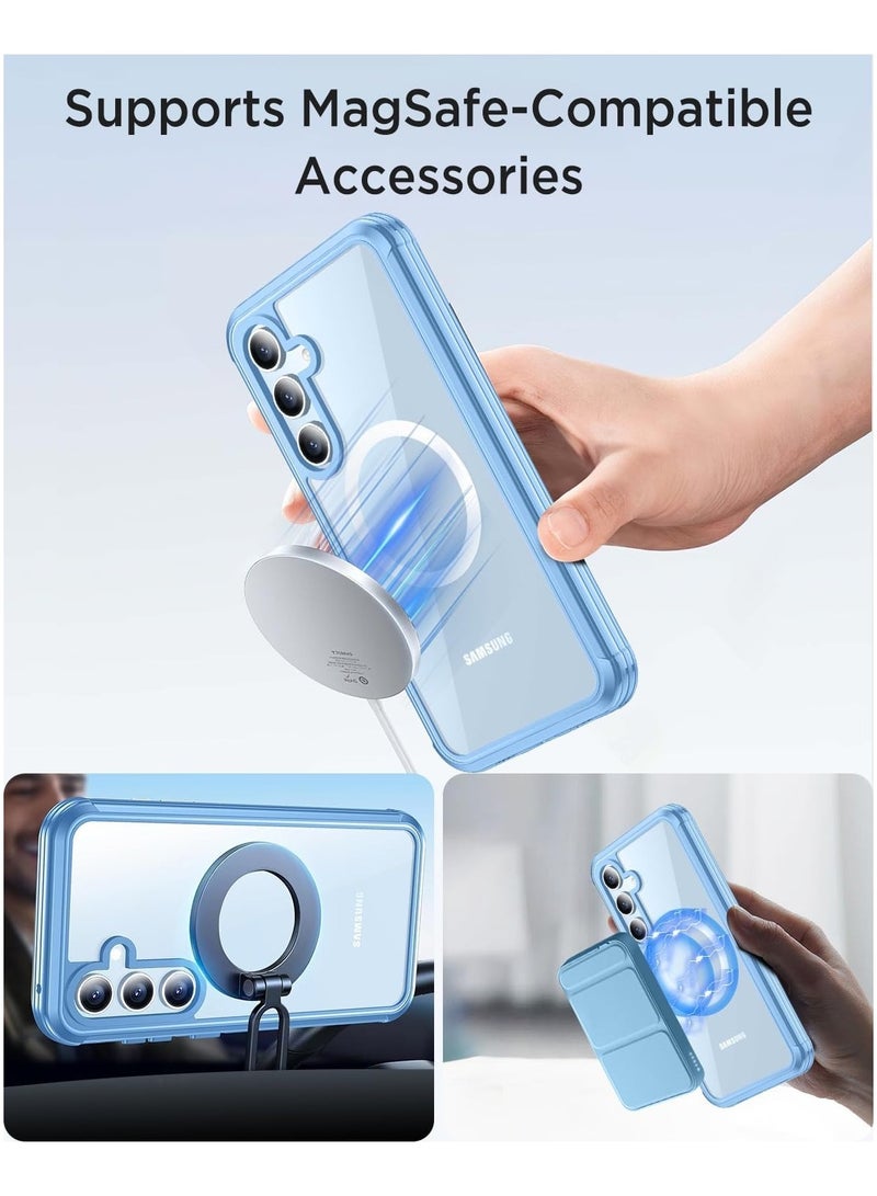 Compatible with Galaxy S24 FE 5G Case with Built-in Screen Protector, Full Body Protect Support Mag-Safe Wireless Charging, Shockproof Rugged Clear Hard Back Cover