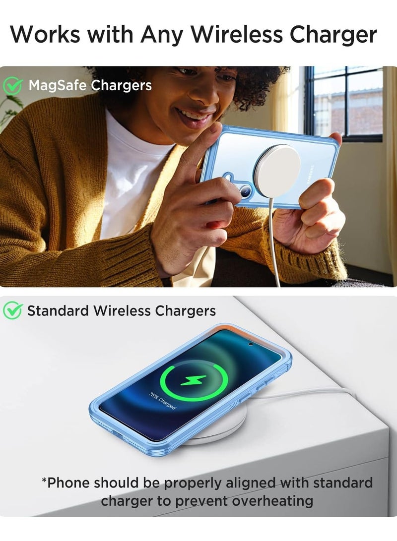 Compatible with Galaxy S24 FE 5G Case with Built-in Screen Protector, Full Body Protect Support Mag-Safe Wireless Charging, Shockproof Rugged Clear Hard Back Cover