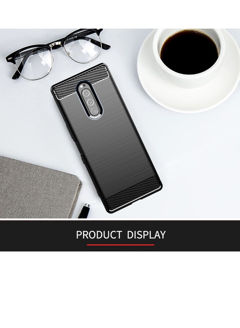 Sony Xperia 1 / Sony XZ4 - Rugged Shield Protective Cover, Brushed Carbon Fiber Texture, Shockproof TPU, Anti-Slip, Elegant Thin, and Shock-Absorbing - Black  - Image 3