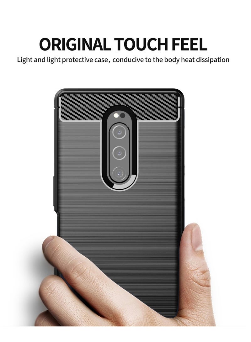 Sony Xperia 1 / Sony XZ4 - Rugged Shield Protective Cover, Brushed Carbon Fiber Texture, Shockproof TPU, Anti-Slip, Elegant Thin, and Shock-Absorbing - Black  - Image 2