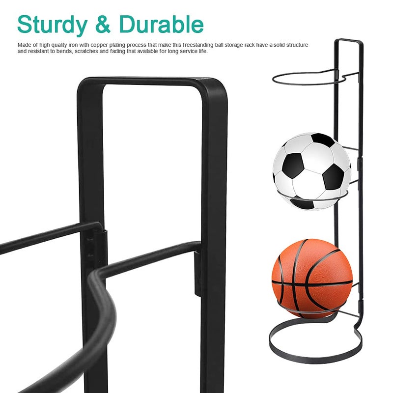RoofWorld Basketball Ball Storage Rack, 3 Tier Cube Ball Storage Holder, Freestanding Garage Sport Equipment Organizer Innovative Indoor Removable Vertical Display Stand for Volleyball Football Basketball - Image 3