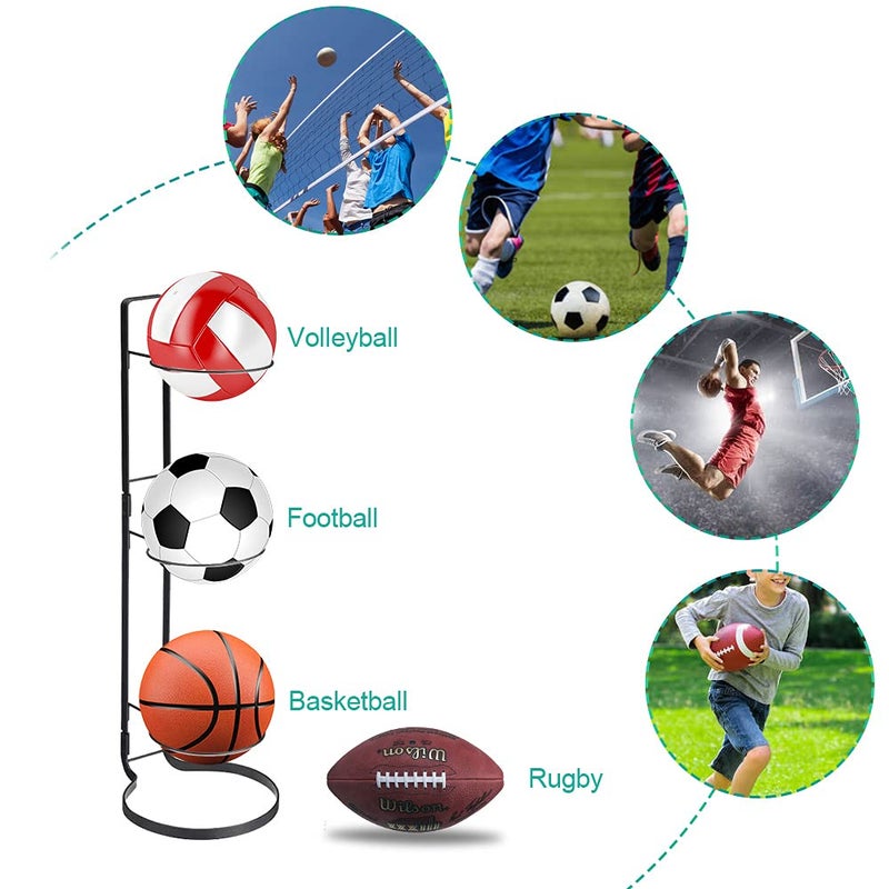 RoofWorld Basketball Ball Storage Rack, 3 Tier Cube Ball Storage Holder, Freestanding Garage Sport Equipment Organizer Innovative Indoor Removable Vertical Display Stand for Volleyball Football Basketball - Image 5