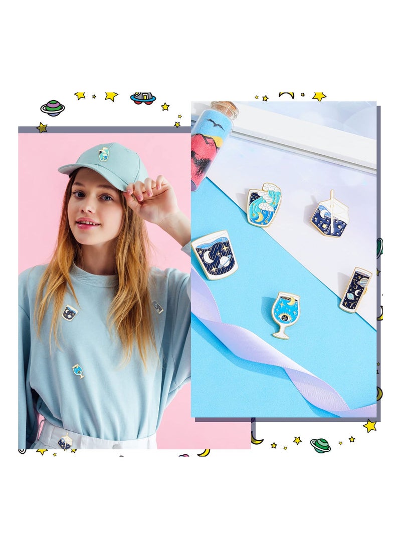 5 Pcs Enamel Pins Set C ute Solar System Laple Pin Novelty Starry Metallic Space Pins Cartoon Brooch Pin Badges for DIY Clothes Bag Hat Jacket Backpack Accessories Gifts