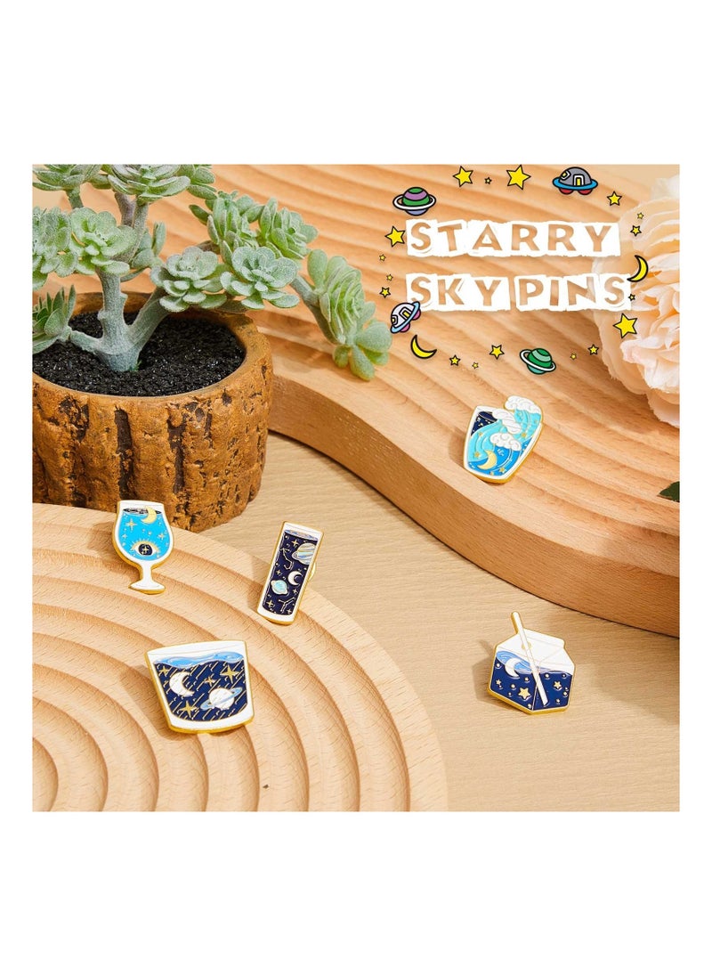 5 Pcs Enamel Pins Set C ute Solar System Laple Pin Novelty Starry Metallic Space Pins Cartoon Brooch Pin Badges for DIY Clothes Bag Hat Jacket Backpack Accessories Gifts