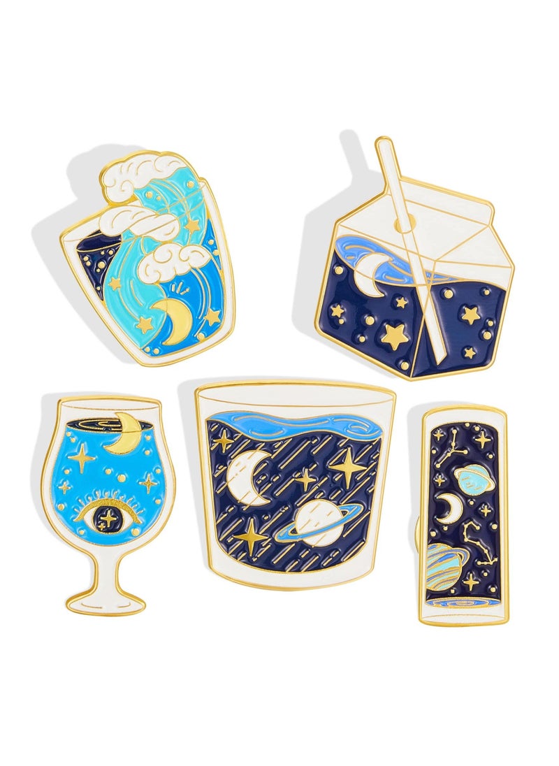 5 Pcs Enamel Pins Set C ute Solar System Laple Pin Novelty Starry Metallic Space Pins Cartoon Brooch Pin Badges for DIY Clothes Bag Hat Jacket Backpack Accessories Gifts