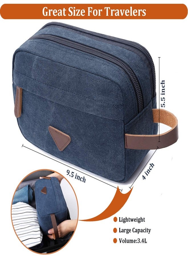 Mactso Mens Travel Toiletry Bag Canvas Leather Cosmetic Makeup Organizer Shaving Dopp Kits with Double Compartments (Blue 1) - Image 3