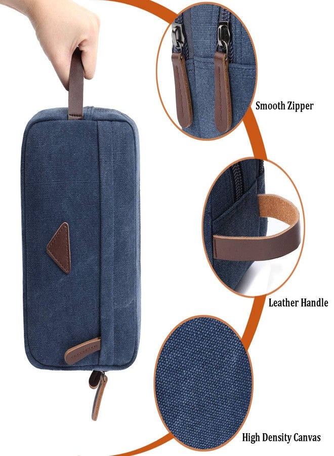 Mactso Mens Travel Toiletry Bag Canvas Leather Cosmetic Makeup Organizer Shaving Dopp Kits with Double Compartments (Blue 1) - Image 5