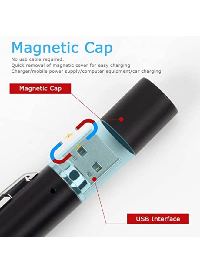 Pen Torch Reusable, 2 PCS Diagnostic Medical Penlight USB Rechargeable LED Pen Ligh for Nurses Students Doctors, Mini Flashlight with 2 LED Sources, Magnetic Cap, Pocket Clip - Image 5