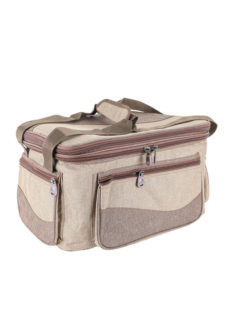 الغافة حقيبة ادوات التخييم، منظم ادوات الطبخ اثناء التخييم والسفر، شنطة سفر مع جيوب شبكية، شنطة محمولة لادوات الطبخ والشواء والمطبخ،46*31*26سم، قماش اكسفورد، بطانة بي في سي،لون خشبي ، من الغافة - Image 1