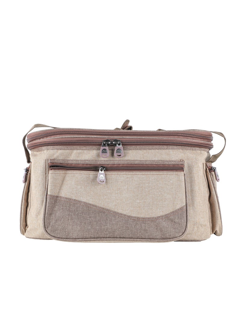 الغافة حقيبة ادوات التخييم، منظم ادوات الطبخ اثناء التخييم والسفر، شنطة سفر مع جيوب شبكية، شنطة محمولة لادوات الطبخ والشواء والمطبخ،46*31*26سم، قماش اكسفورد، بطانة بي في سي،لون خشبي ، من الغافة - Image 2