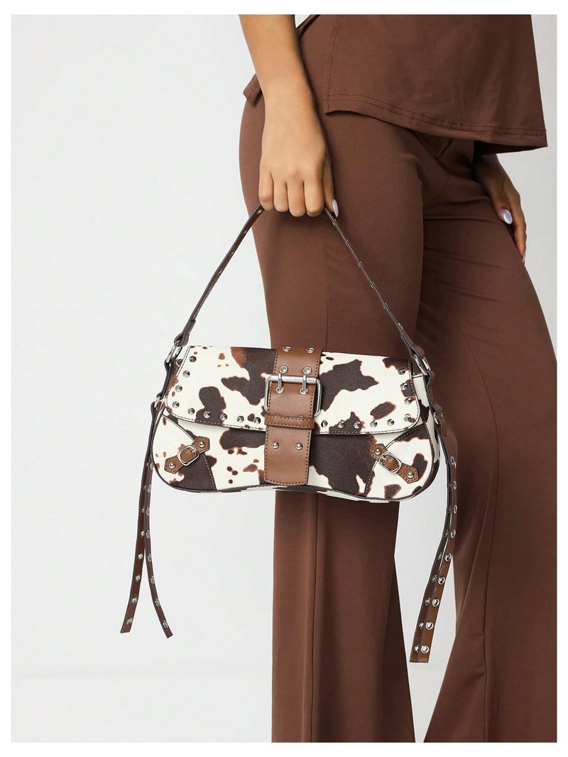 MakeMeChic Women's Shoulder Bags Y2K PU Leather Clutch Small Purse Hobo Bags Multi Brown One Size - Image 2