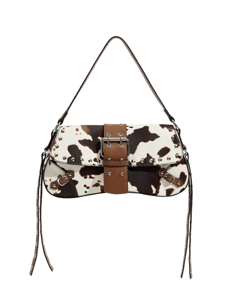 MakeMeChic Women's Shoulder Bags Y2K PU Leather Clutch Small Purse Hobo Bags Multi Brown One Size - Image 1