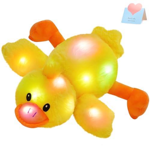 Glow Guards 12 Light up Yellow Duck Stuffed Animal Soft LED Night Light Glowing Plush Toy Pillow Bed Sofa Birthday Childrens Day for Toddler Kids - Image 1