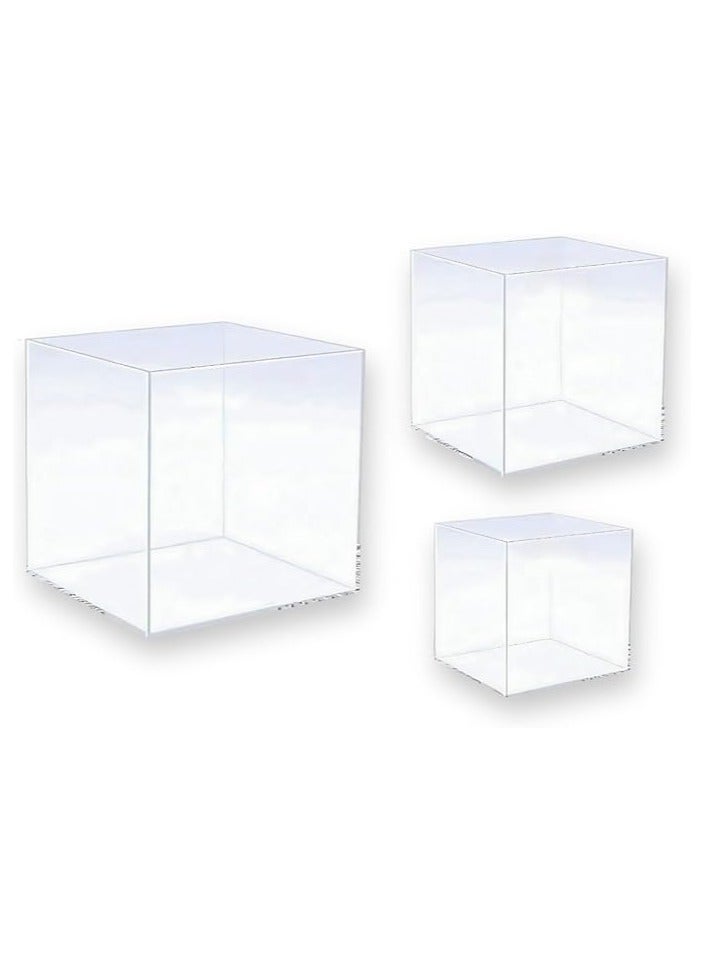 CREATIVE PLANET Clear Acrylic Display Box - 3-in-1 Set - Solid Square Sided Showcase with Open Top (No Lid) - Image 1