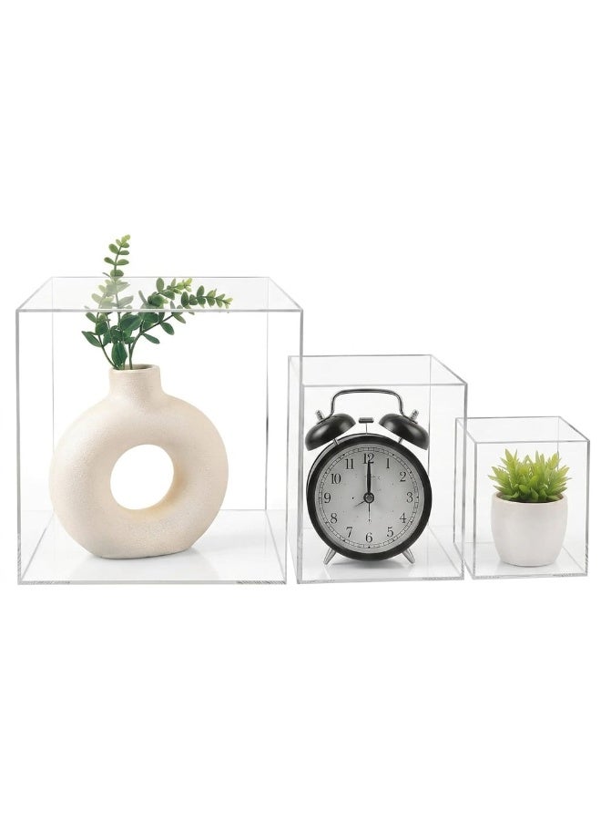CREATIVE PLANET Clear Acrylic Display Box Set of 3 – Square Solid Sided Display Case – Open Top Design – Multi-Use Reversible Storage Box (Can Be Closed When Flipped Face Down) - Image 1
