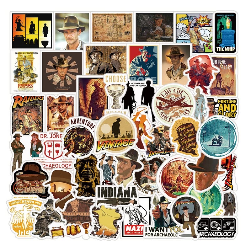 YEESACG Indiana Jones Raiders of The Lost Ark 51Pcs Multicolor Cartoon Stickers | Retro Vinyl Waterproof Stickers for Water Bottle, Skateboard, Laptop, Phone, Car - Image 1