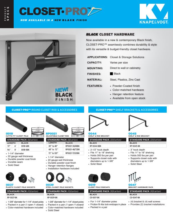 John_Sterling Closet Pro RP-0044-BWT Light Duty 11 in. Shelf And Rod Bracket, White - Image 5