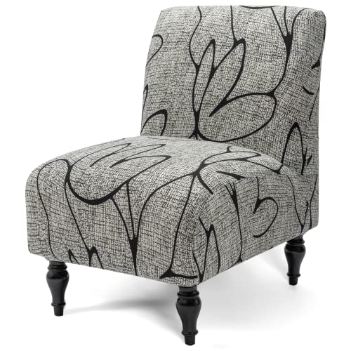 Liykimt Armless Accent Slipper Chair Cover Slipcover,Slipper Chair Without Arms Fabric Stretch Spandex Removable for Armless Chair Furniture Protector Covers for Living Dining Room(1,Gray/Black) - Image 1