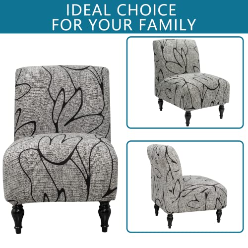 Liykimt Armless Accent Slipper Chair Cover Slipcover,Slipper Chair Without Arms Fabric Stretch Spandex Removable for Armless Chair Furniture Protector Covers for Living Dining Room(1,Gray/Black) - Image 3