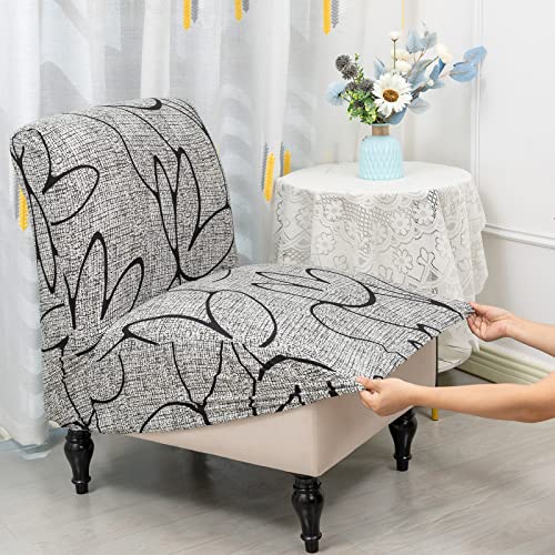 Liykimt Armless Accent Slipper Chair Cover Slipcover,Slipper Chair Without Arms Fabric Stretch Spandex Removable for Armless Chair Furniture Protector Covers for Living Dining Room(1,Gray/Black) - Image 4