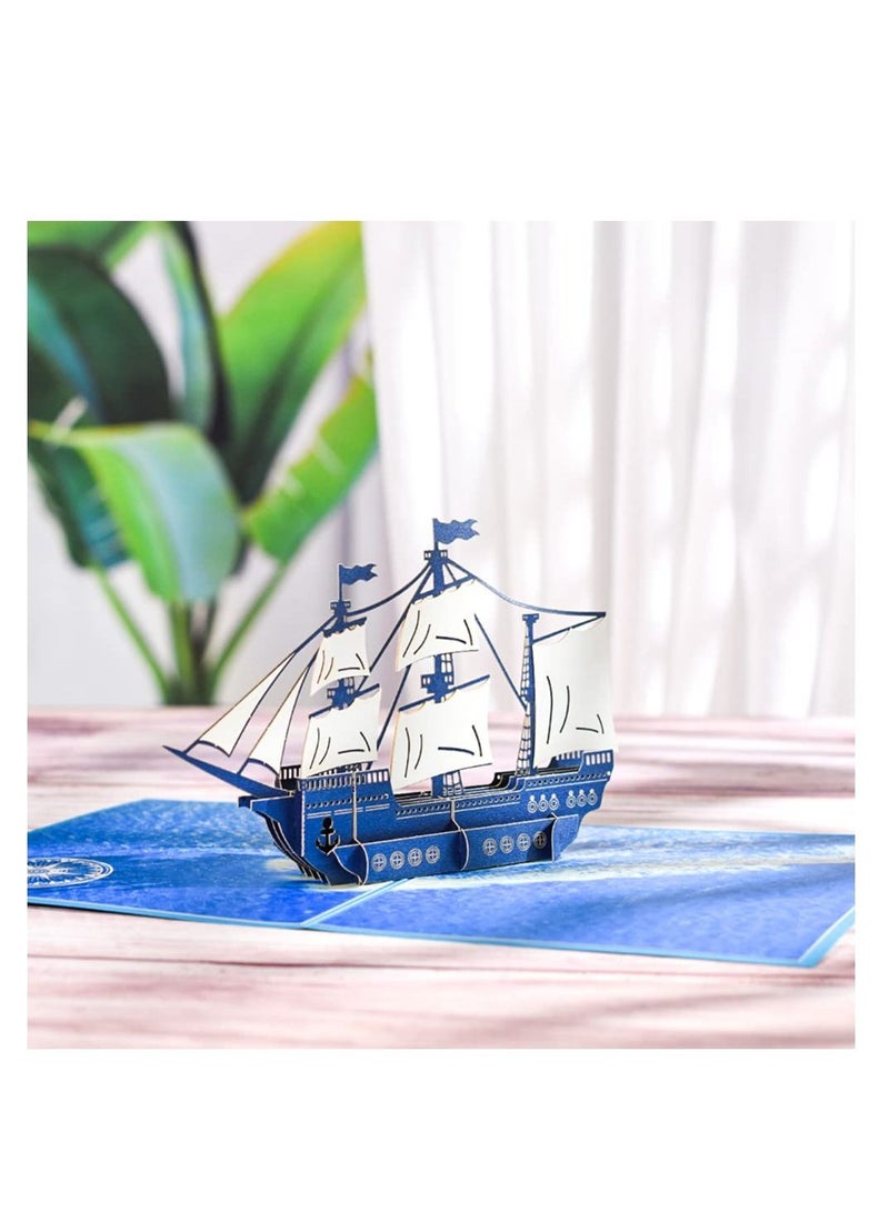 SYOSI 3D Pirate Ship Pop Up Card, 3D Sailboat Ship Greeting Cards Handmade Pop-up Birthday Cards for Kids, Suitable for Graduation Anniversary Business All Occasion - Image 3