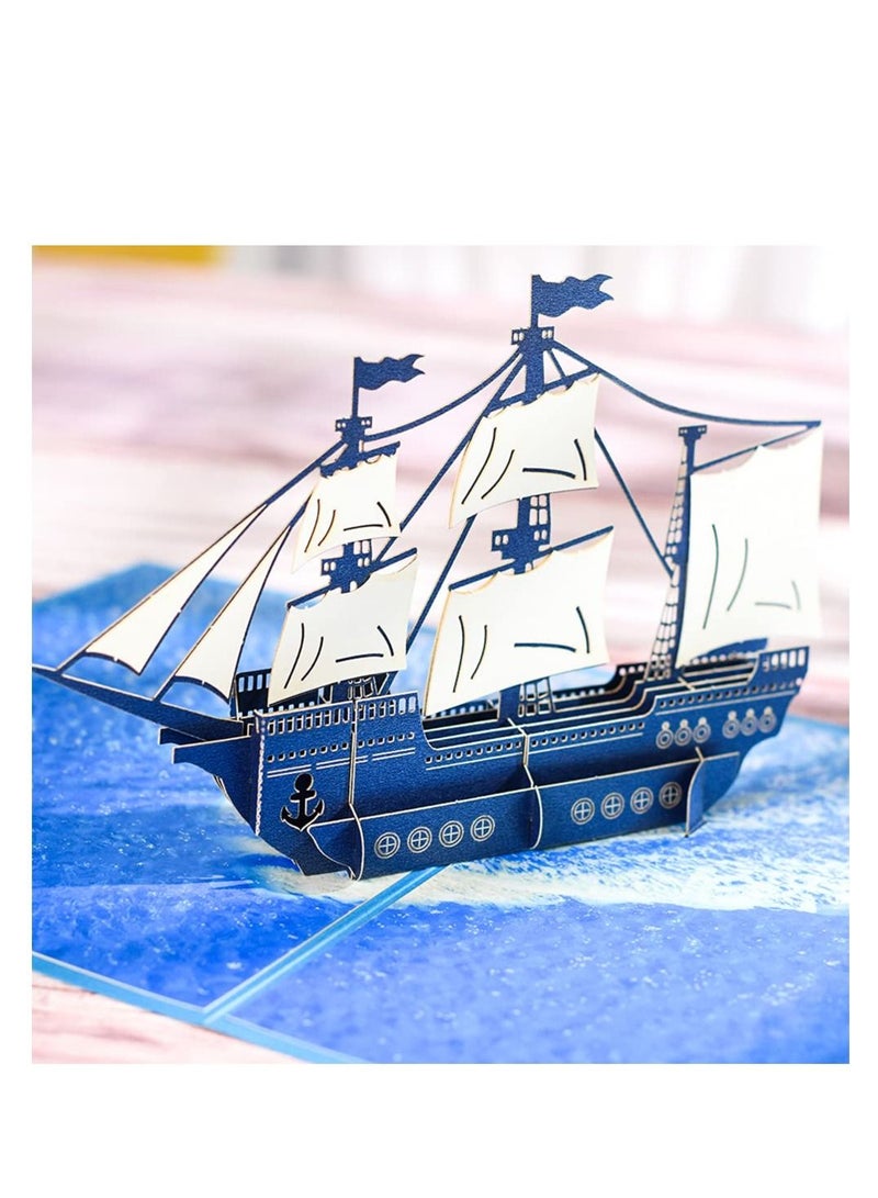 SYOSI 3D Pirate Ship Pop Up Card, 3D Sailboat Ship Greeting Cards Handmade Pop-up Birthday Cards for Kids, Suitable for Graduation Anniversary Business All Occasion - Image 2