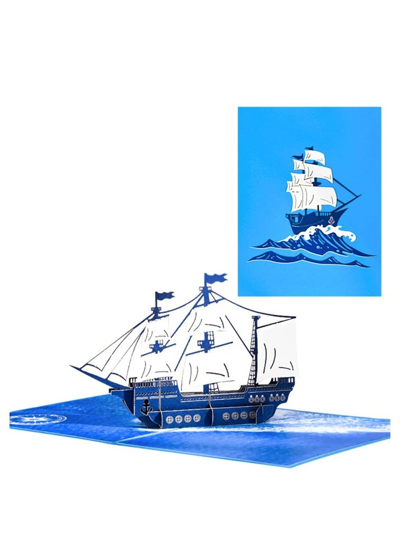 SYOSI 3D Pirate Ship Pop Up Card, 3D Sailboat Ship Greeting Cards Handmade Pop-up Birthday Cards for Kids, Suitable for Graduation Anniversary Business All Occasion - Image 1
