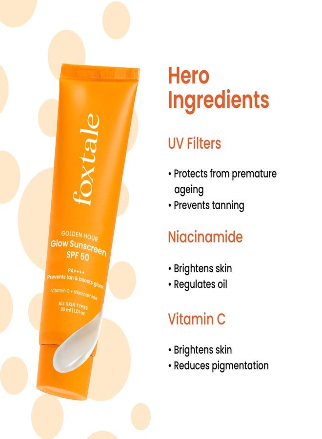 FoxTale Vitamin C & Niacinamide Glow Sunscreen Spf 50 Pa++++, Lightweight, Fast Absorbing, Uva And Uvb Filters, Prevents Tanning, No White Cast, Non-Greasy, For Men&Women, All Skin Types - 30 Ml - Image 3