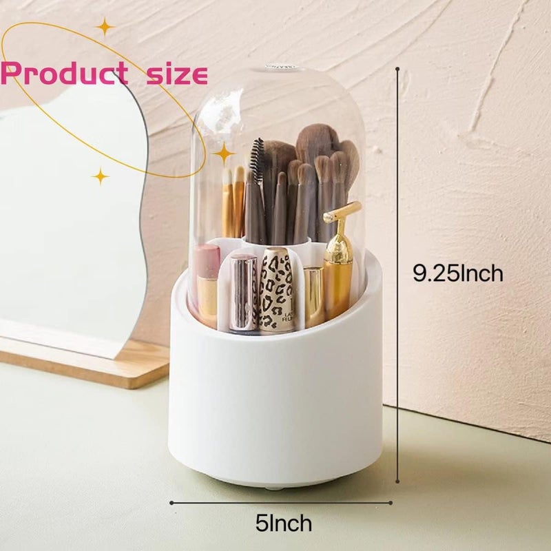 Makeup Brush Holder, Makeup Brush Holder with Lid, 360°Waterproof and Dustproof Rotating Makeup Organizer, Cosmetic Storage Box, Suitable for Storage Cups in Bedrooms, Dressers, Bathroom Countertops - Image 2