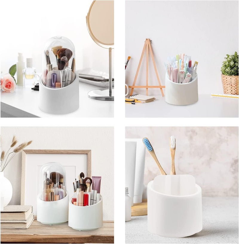 Makeup Brush Holder, Makeup Brush Holder with Lid, 360°Waterproof and Dustproof Rotating Makeup Organizer, Cosmetic Storage Box, Suitable for Storage Cups in Bedrooms, Dressers, Bathroom Countertops - Image 5