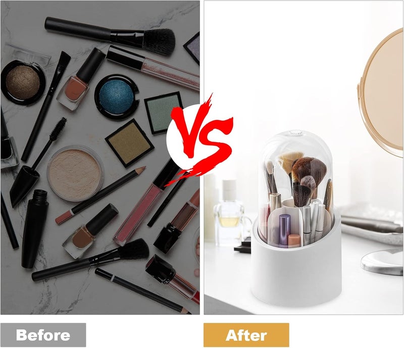 Makeup Brush Holder, Makeup Brush Holder with Lid, 360°Waterproof and Dustproof Rotating Makeup Organizer, Cosmetic Storage Box, Suitable for Storage Cups in Bedrooms, Dressers, Bathroom Countertops - Image 4