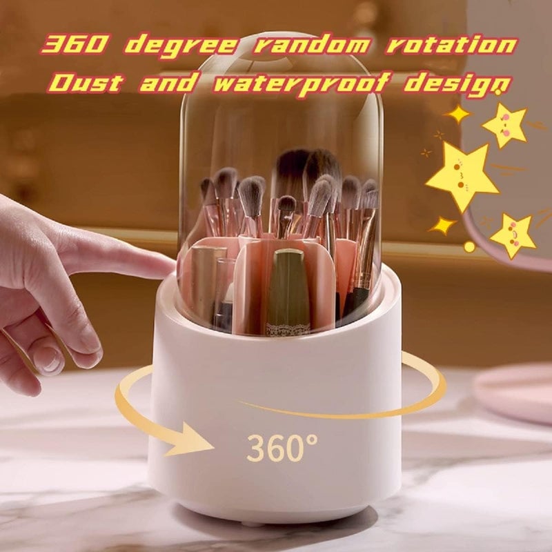 Makeup Brush Holder, Makeup Brush Holder with Lid, 360°Waterproof and Dustproof Rotating Makeup Organizer, Cosmetic Storage Box, Suitable for Storage Cups in Bedrooms, Dressers, Bathroom Countertops - Image 3