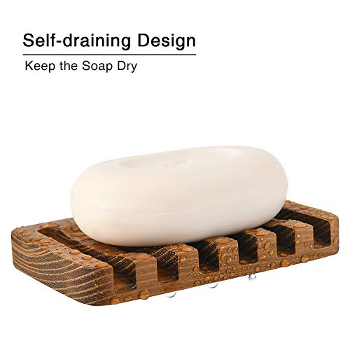 SUBEKYU Wooden Soap Dishes for Bathroom/Shower, Bar Soap Holder with Self Draining Tray, Natural Waterfall Drain Soap Saver, Teak (2P) - Image 2
