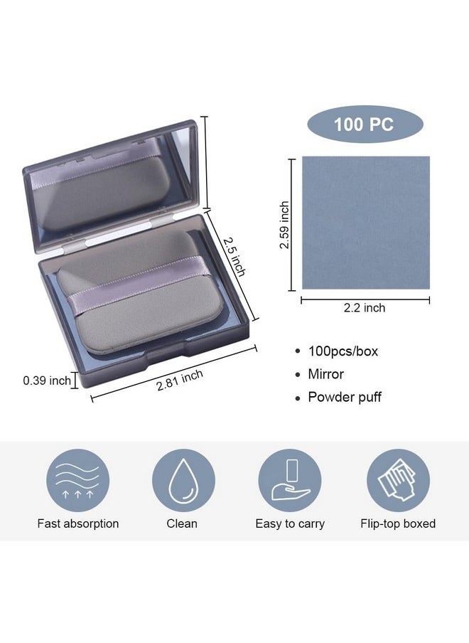 maycreate - maycreate ® 100Pcs Face Blotting Paper For Oily Skin, Natural Linen Bloating Papers For Oily Face, Oil Absorbing Sheets For Face, With Built-In Mirror & Powder Puff Pad For Men And Women - Image 1
