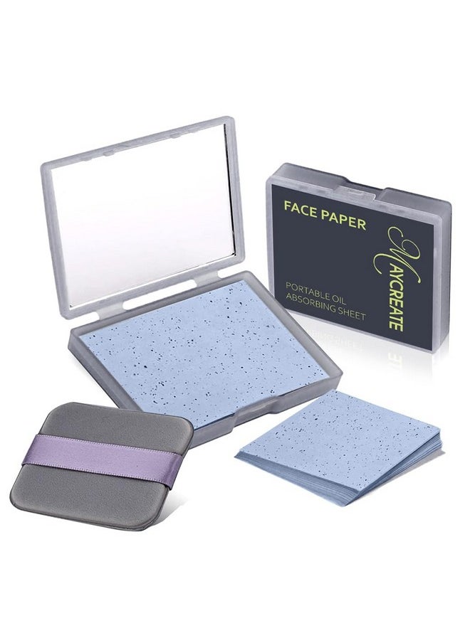 maycreate - maycreate ® 100Pcs Face Blotting Paper For Oily Skin, Natural Linen Bloating Papers For Oily Face, Oil Absorbing Sheets For Face, With Built-In Mirror & Powder Puff Pad For Men And Women - Image 1