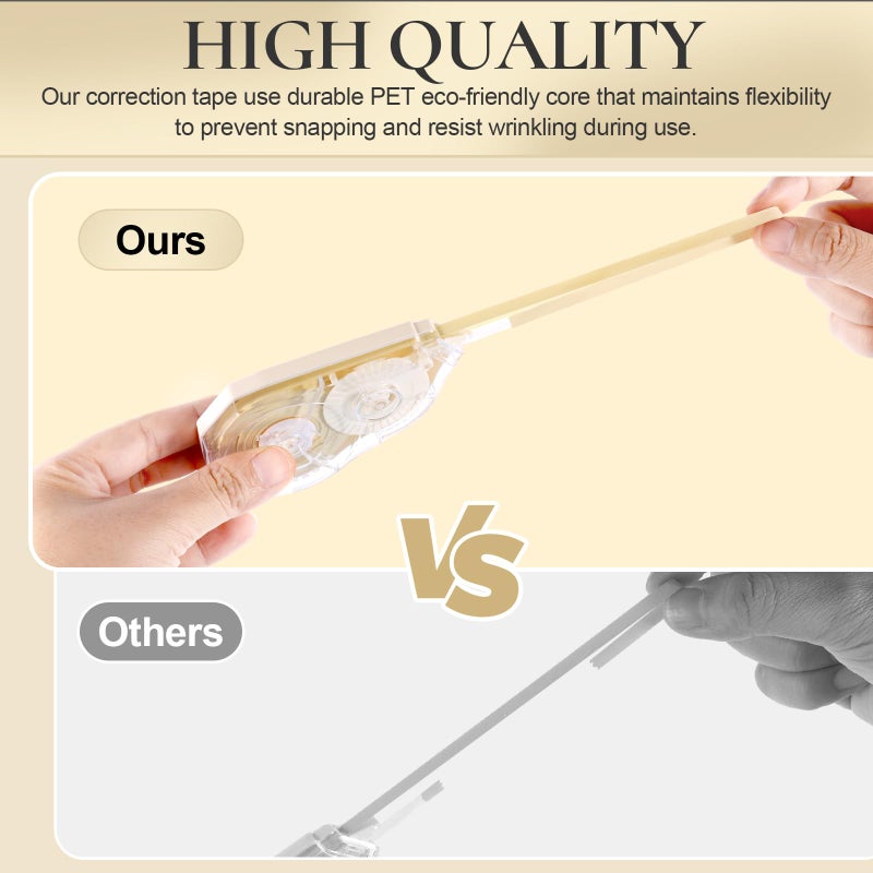 WISOPTUS 100 Feet Long Beige Correction Tape, Smooth Glide, No Residue, Quick Dry, Perfect for School, Office Supplies, Crafting, Note Taking, Journaling (2 Pack) - Image 4