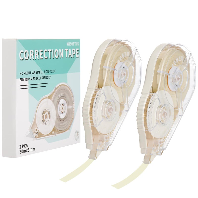 WISOPTUS 100 Feet Long Beige Correction Tape, Smooth Glide, No Residue, Quick Dry, Perfect for School, Office Supplies, Crafting, Note Taking, Journaling (2 Pack) - Image 1