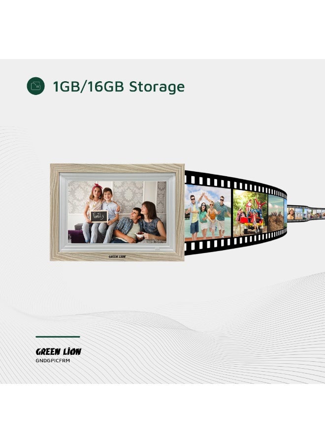جرين ليون إطار صورة رقمي بشاشة تعمل باللمس 10.1 بوصة / تشغيل الصور والفيديو / JPG/PNG/HEIC/MP4/3GP/MOV / مشاركة لاسلكية فورية / مع مكبر صوت وصوت عالي الجودة / نقل الصور عبر USB - خشبي - Image 5