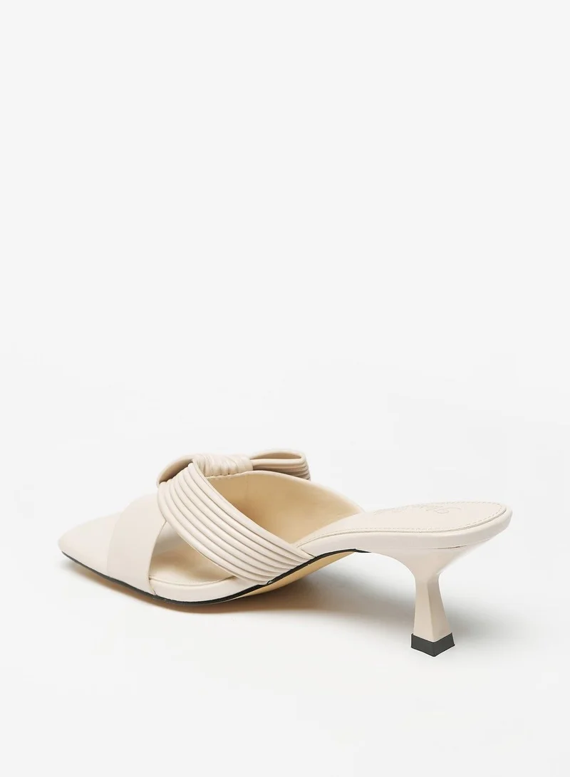 فلورا بيلا Textured Slip On Sandals with Kitten Heels and Knot Detail