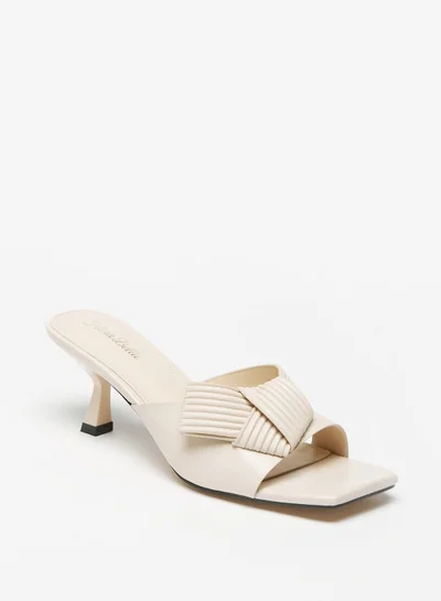 Flora Bella Textured Slip On Sandals with Kitten Heels and Knot Detail